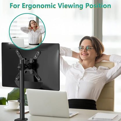 WALI Single Monitor Mount for 1 Computer Screen up to 42 inch, Fully Adjustable Monitor Arm Holds up to 22 lbs, Mounting Holes up to 200x200mm (M001SXL), Black