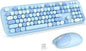 KNOWSQT Wireless Keyboard and Mouse Combo Pale Blue - Colorful 104 Key 2.4G Round Keycap Typewriter Keyboards, USB Dongle Plug and Play, for Laptop, Windows, PC, Computer, Desktop