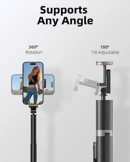 TODI 63" Cell Phone Selfie Stick Tripod, Portable Tripod for iPhone with Wireless Remote, Extendable Smartphone Stand, All-in-1, Compatible with iPhone/Android