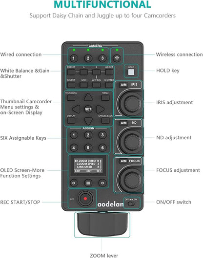 Wireless Camcorder lanc Zoom Controller for Sony - Aodelan Wired Video Camera Remote Control with IRIS Focus Zoom ND Adjust for ILME-FX6,PXW-FX9,PXWZ280V/Z280T,PXWZ190V/Z190T; Replaces Sony RM-30BP