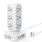 Flat Plug Power Strip Tower, TenTrend 65W Max Charging Tower with 12 AC Outlets & 8 USB Ports (4 USB C), 82W Total Fast Charging Station, 10FT Extension Cord for Desk Office Dorm Room