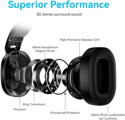 2.4GHz Wireless Gaming Headset for PC, PS5, PS4, Switch - Bluetooth 5.4, 20H Battery, with ENC Noise Canceling Microphone, Cool Lighting, 40mm Drivers,for Wired Mode Xbox Series -Black