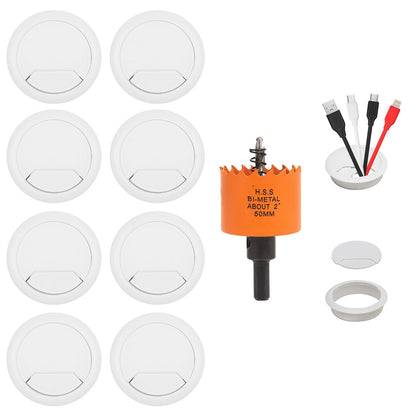 VIKITON Desk Grommet 2 inch with Hole Saw, 8PCS, White