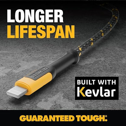 DEWALT Heavy Duty USB to Lightning Cable [Apple MFi Certified] Durable iPhone Charger, Lightning Cables, Fast Charging iPhone Charger Cord Compatible w/iPhones 14/13/12/11 Pro Max iPad AirPods, 10FT