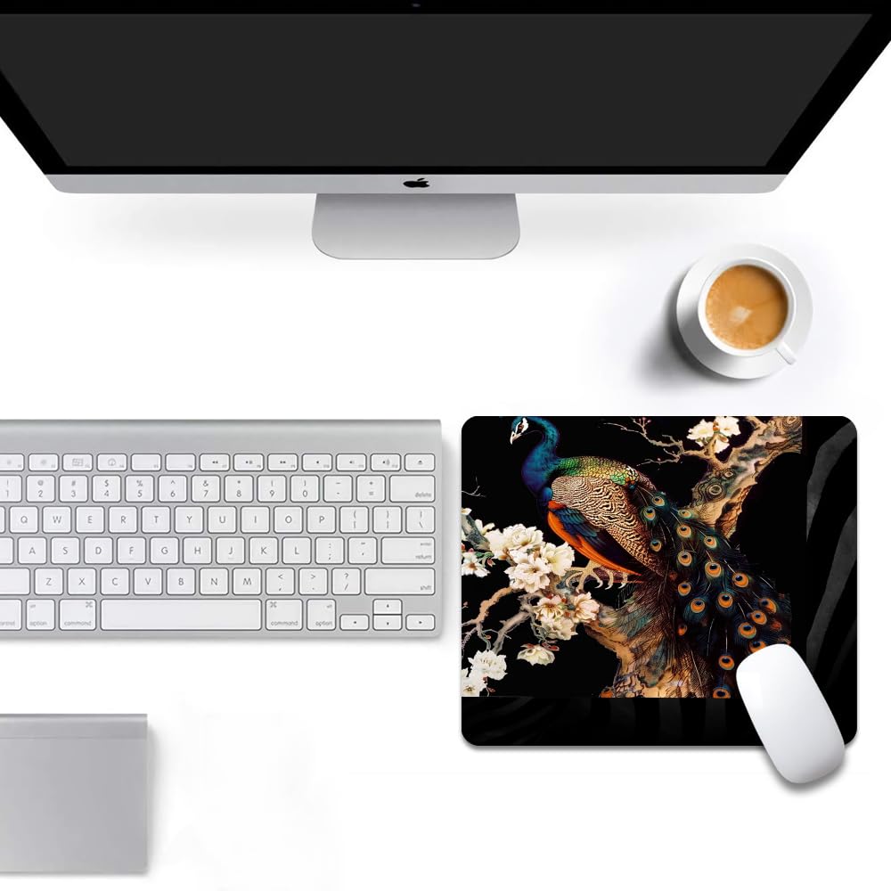Square Mouse Pad Colorful Peacock on a Tree Branch-1,Gaming Mouse Pads for Desk,Soft Computer Waterproof Non-Slip Mouse Mat