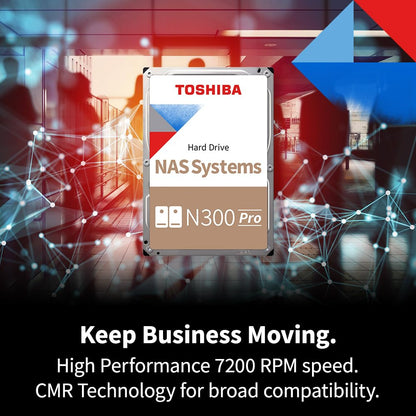 Toshiba N300 PRO 10TB Large-Sized Business NAS (up to 24 Bays) 3.5-Inch Internal Hard Drive - Up to 300 TB/Year Workload Rate CMR SATA 6 GB/s 7200 RPM 512 MB Cache - HDWG71AXZSTB