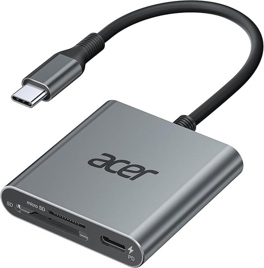 Acer SD 4.0 Card Reader, UHS-II Micro SD Reader USB C, Dual Slot Type C Memory Card Adapter with 100W PD Port for MicroSD SDXC SDHC UHS-II&UHS-I for iPhone 17/16/15, MacBook Neo/Pro/Air, Laptop(Grey)