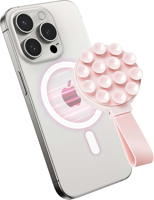 Magnetic Suction Phone Case Mount, Silicone Suction Cup Grip Stand for Mag-Safe Case, Hands-Free Phone Holder for iPhone 16/15/14 Pro Max, TikTok Videos, Selfies, Women Gift (Light Pink)911001A (Pink)