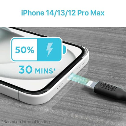 BLACK+DECKER Lightning to USB Cable - Fast Compatible iPhone Lightning Cable - Durable Braided iPhone Charger Cord - for Travel and Daily Use - Multiple Color + Length Options - 6ft