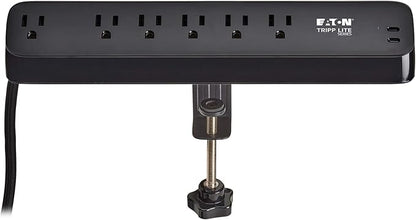 Eaton Tripp Lite series Desk Clamp Power Strip Surge Protector, 6-Outlets, 2x 30W USB-C Charging Ports, 900 Joules, 10ft Braided Flat Extension Cord, Lifetime Manufacturer's Warranty (TLP610U30CLAMPB)