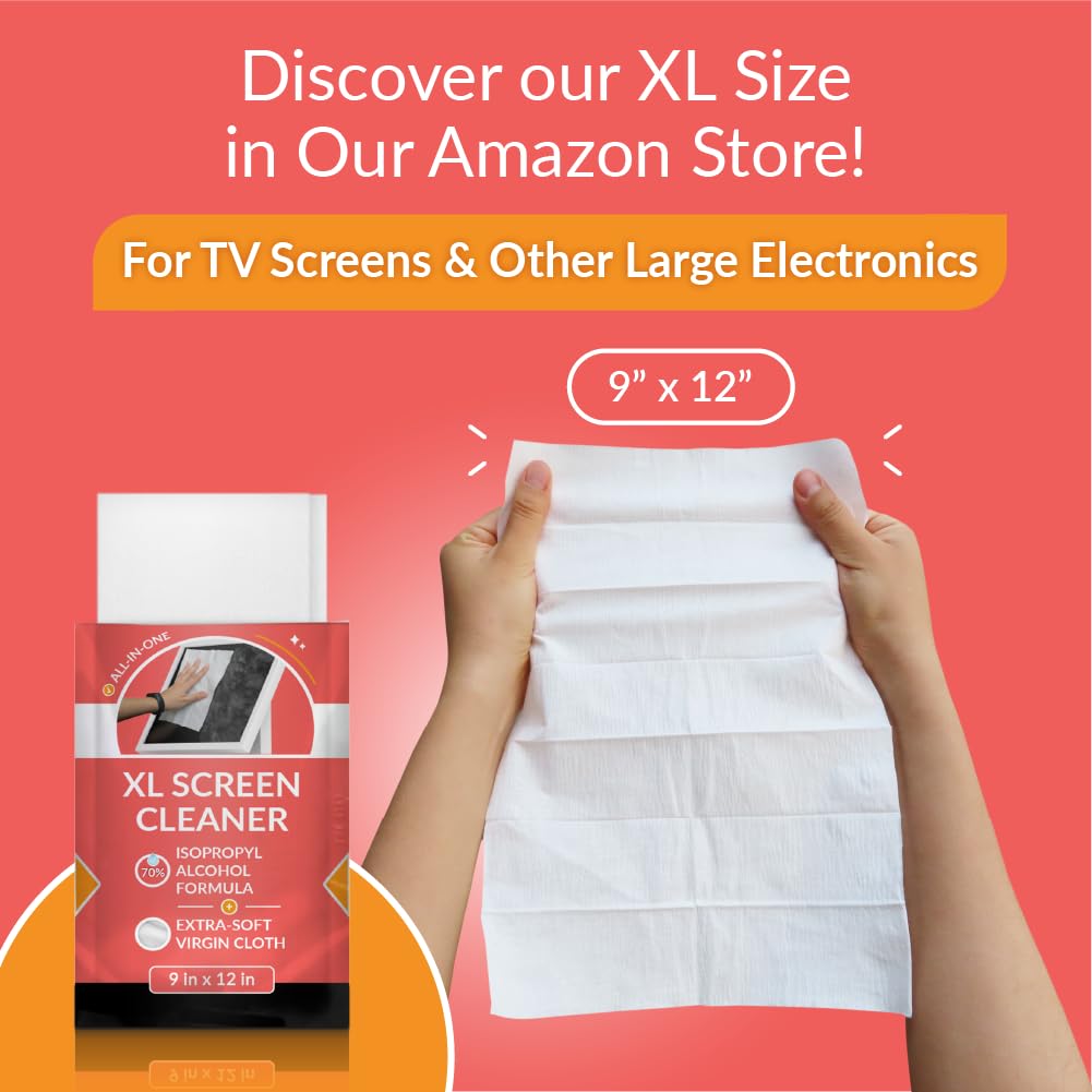iCloth 70% Isopropyl Alcohol Large Screen and Electronics Wipes, Lint-Free, Streak-Free, Fast-Drying, Removes Dust and Fingerprints (50 Wipes)