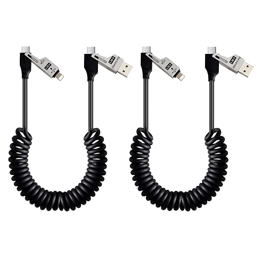 65W 2m 4-in-1 Retractable Coiled Charging Cable for Multiple Devices（2）