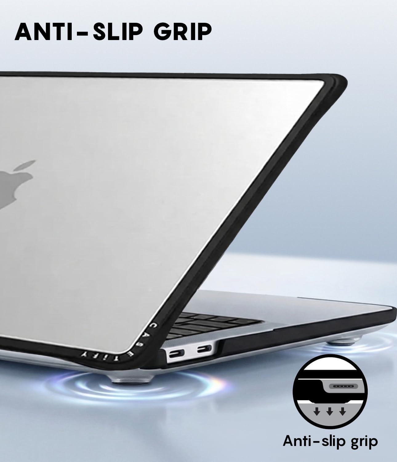 CASETiFY Impact MacBook Air 13" (M1/Intel) Case [Cushioned Impact Corners/Scratch-Resistant/Anti-Slip Grip] - Small Blue Flowers - Clear Black