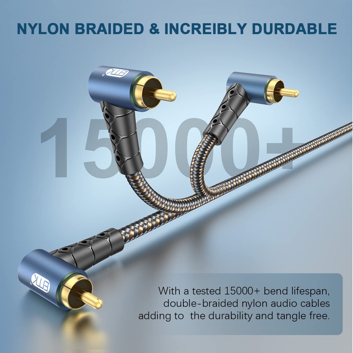 EMK RCA Subwoofer Cable 90 Degree RCA to RCA Audio Cable 24K Gold-Plated Nylon Braided Double Shielded Digital Analogue Supports Amplifiers,Home Theater,Hi-Fi Systems,Subwoofer(30ft/10m)
