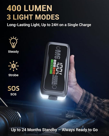 MOSTOOL M6 4000A Jump Starter with Smart HD Display, 12V Portable Jump Box & Car Battery Booster Pack with Quick Charge DC/Type C Port, Jumper Clamps LED Light - for All Gas & Up to 10.0L Diesel