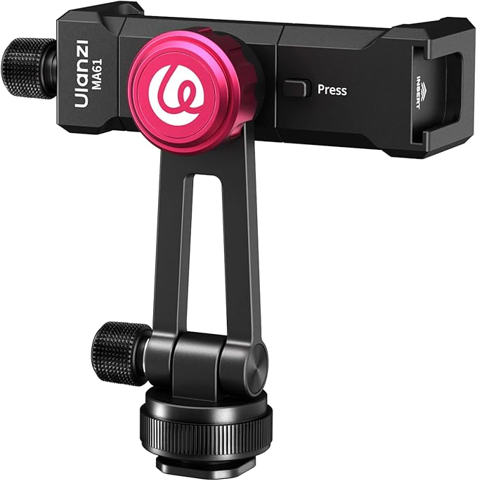 ULANZI MA61 Metal Phone Tripod Mount with Cold Shoe, 360° Adjustable Hot Shoe Camera Phone Mount for iPhone 16 15 14 Pro Max, Samsung Galaxy, Aluminum Alloy Clamp for Vlogging, Live Streaming, Video
