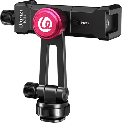 ULANZI MA61 Metal Phone Tripod Mount with Cold Shoe, 360° Adjustable Hot Shoe Camera Phone Mount for iPhone 16 15 14 Pro Max, Samsung Galaxy, Aluminum Alloy Clamp for Vlogging, Live Streaming, Video