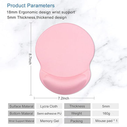 ITNRSIIET Ergonomic Mouse Pad with Gel Wrist Support Small Wrist Rest Smooth Surface Non-Slip PU Base Comfortable Office Supplies Pain Relief, 8.7 x 7.2 inches, Pink