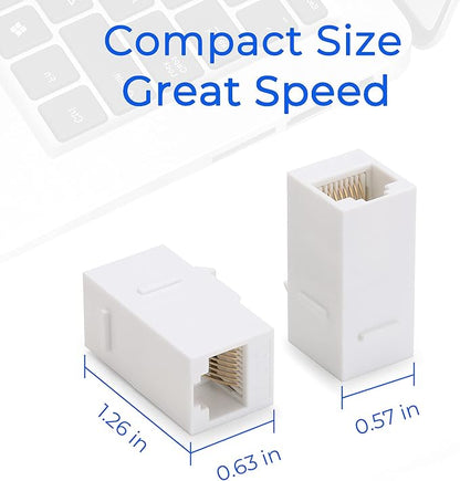 Rapink RJ45 Coupler Inline Keystone Jack, Female to Female RJ45 Keystone Coupler 25 Pack for Ethernet Cat6/Cat5e/Cat5 Cable Extender with Gold Plated White