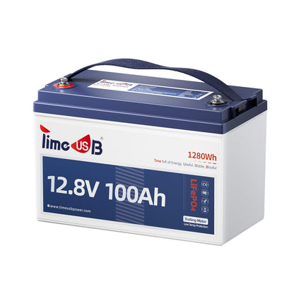 12.8V 100Ah Trolling Motor LiFePO4 Battery with Low-temp Protection, Timeusb Group 31 Lithium Battery, Up to 15000 Deep Cycles Battery for RV, Solar, Travel Trailer, Energy Storage- Off Grid