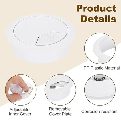 uxcell 8 Pcs 53mm (2.09 Inch) Desk Grommet, Plastic Cable Hole Cover, Wire Cord Cable Organizer for Home Office Computer Desk Cabinet, White