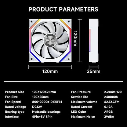 Jungle Leopard Galaxy 120mm PC Case Fan, ARGB and PWM Cooling Fans PC, Axle Core Double Ring CD Pattern Module Computer Fans, Daisy-Chain 5V RGB Fan (White 3 Pack)