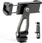 All Metal Phone Tripod Mount, 360° Rotation Tripod Phone Mount with 2 Cold Shoes, Adjustable Cell Phone Mount Adapter with 1/4" Thread, Compatible with iPhone Android Phones, Digital Camera