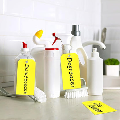 100 Pcs Waterproof Tags Writable Plastic Tags for Labeling Tag with Wire Tie Large Heavy Duty Tags Moving Tags Pipe Tags for Outdoors Car Garage Storage Box Equipment Parts (Yellow, 6 1/4" x 3 1/8")