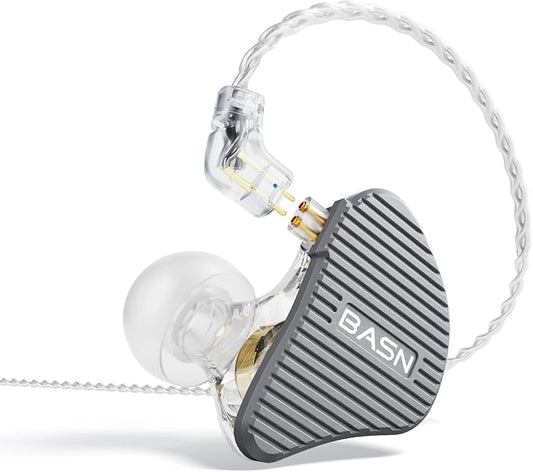 BASN Mix-PD in Ear Monitor,1Planar Driver + 1Dynamic Driver HiFi IEM Earphones with CNC Crafted Metal Cover, Wired 0.78mm 2-Pin Silver Plated Detachable Cable for Musicians (Metallic Grey)