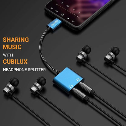 Cubilux USB C Dual Headphones Adapter, Type C to Double 3.5mm Earphone Audio Splitter Compatible with iPhone 17/16/15, iPad Pro 13/12.9/11 iPad Air 13/11, Galaxy S25/S24/S23 Tab S11/S10/S9/S8