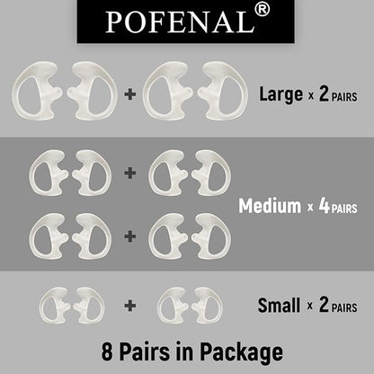 Universal Replacement Insert Silicone Soft Earmold for Baofeng Motorola Kenwood Retevis Midland Two Way Radios Headset (White, 8 Pair, Large_2 Pair; Medium_4 Pair; Small_ 2 Pair)