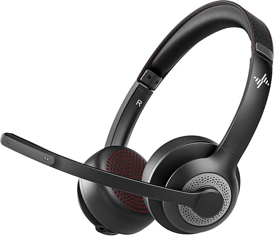 JIAMQISHI Wireless Headset with AI Noise Cancelling Microphone Bluetooth Headset - Bluetooth V5.2 Headphones with Mic Mute for Computer/Laptop/PC/iPhone/Android/Cell Phones (Without USB Dongle)