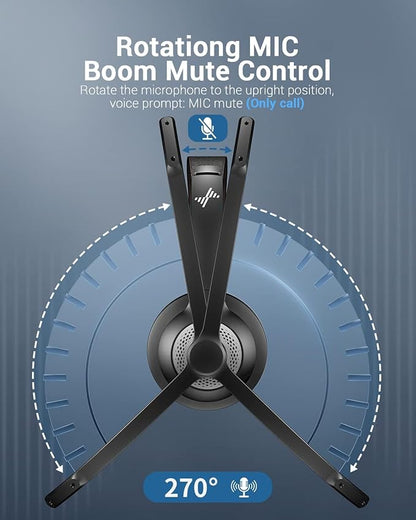 Wireless Headset with AI Noise Cancelling Microphone Bluetooth Headset - Bluetooth V5.2 Headphones with USB Dongle, Charging Base & Mic Mute for Computer/Laptop/PC/iPhone/Android/Cell Phones
