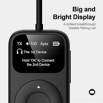 SoundSync Pro Bluetooth Transmitter & Receiver for Airplane, Easy Setup Bluetooth Audio Transceiver for 2 BT Devices, Volume Control, RCA for TV