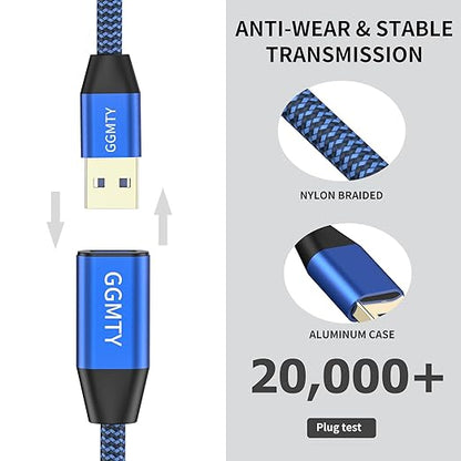 USB 3.0 Extension Cable 20ft,Type A Male to Female Extension Cord Durable Braided Material High Data Transfer Compatible with USB Keyboard,Mouse,Flash Drive, Hard Drive,Printer