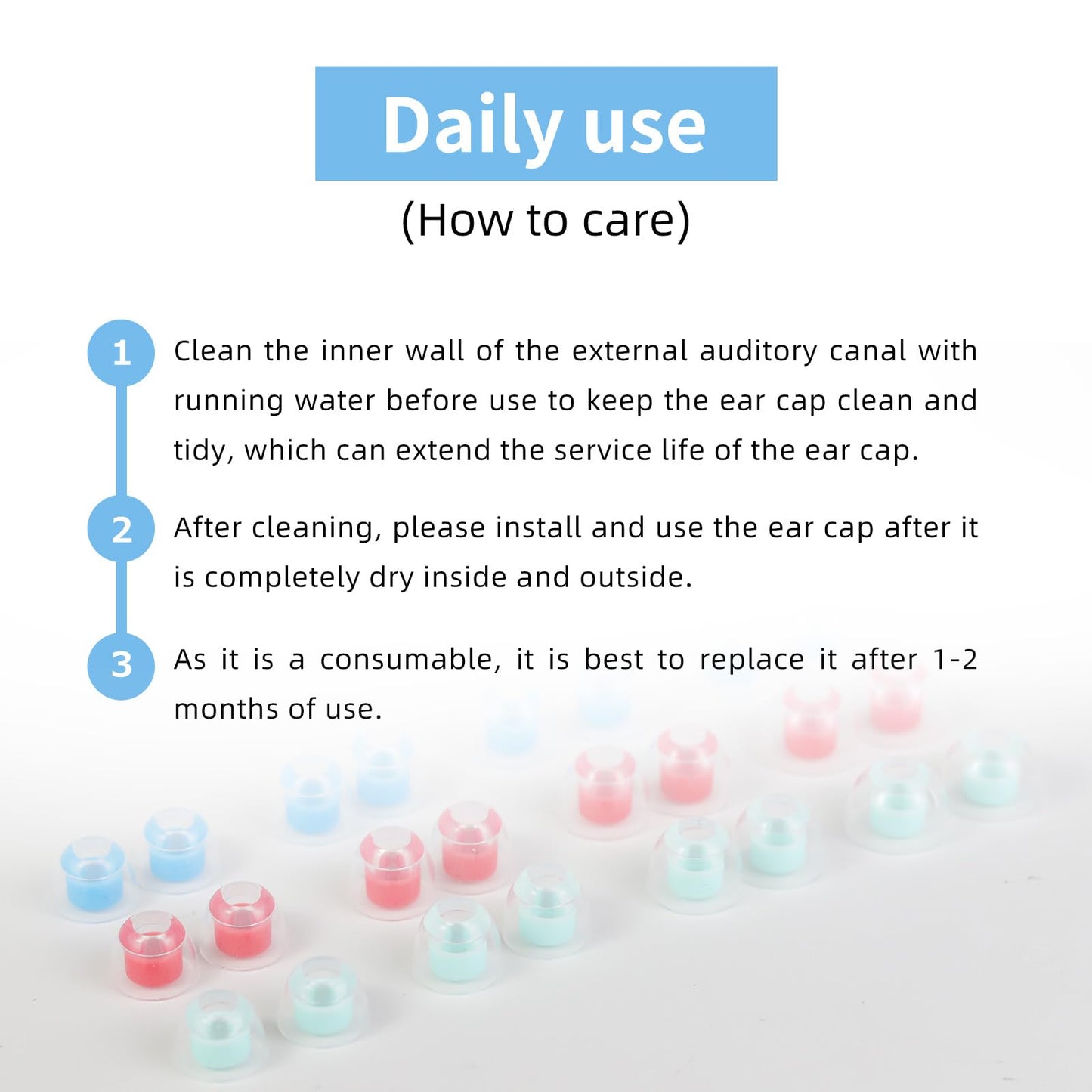 OKCSC 2 Pieces Soft Liquid Silicone Replacement Eartips,Breathable Eartips,Replacement Accessories with Box for Sleep,Study,Travel,Work,Daily Commute,Office,Bowl Type(1 Pairs/L/Blue/No Earphone)