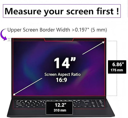 14-inch magnetic privacy screen, suitable for laptops with a 16:9 removable anti-glare filter, reduces blue light/compatible with HP, Dell, Acer, Asus, Samsung, Lenovo and other laptops.