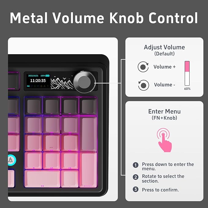 NACODEX Ajazz AK980 Pink Gaming Machanical Keyboard Gift Switch Full Size RGB Gasket Mount 8000mAh Triple Modes Custom Keyboard with Five Layer Pad | Knob Control