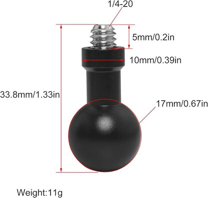 2PCS 17mm Ball Head to 1/4 Stainless Steel Short Screw Connection Rod Car Mobile Phone Navigation Mount Motorcycle Rearview Mirror Accessories Camera Camera Connection Accessories