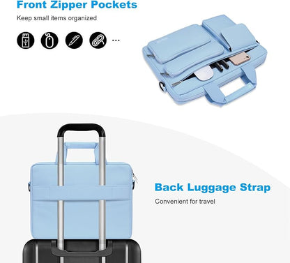 MOSISO Laptop Shoulder Bag, Computer Bag with 2 Raised&1 Flapover&1 Horizontal Pocket&Handle&Belt