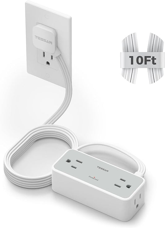 TESSAN Extension Cord 10 FT, Power Strip with 900J Surge Protection, Grey
