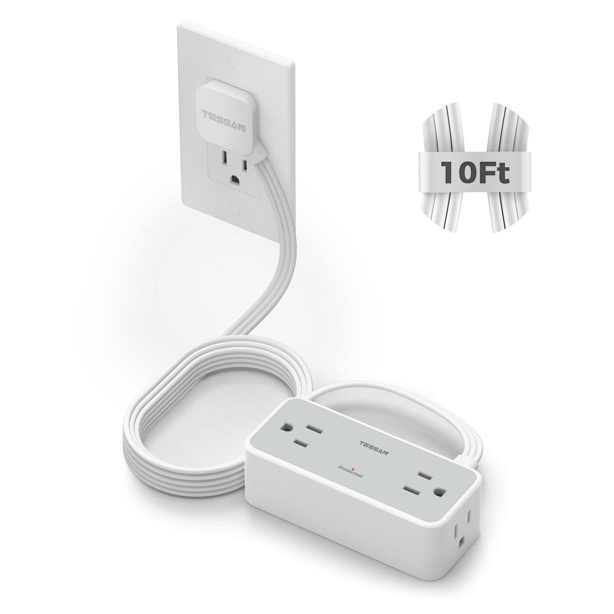 TESSAN Extension Cord 5 FT, Power Strip with 900J Surge Protection, Grey