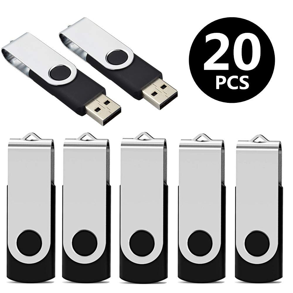 Aiibe 2GB Flash Drives 20 Pack 2GB USB Flash Drive Bulk USB 2.0 Thumb Drives Swivel Zip Drive (2 GB, Black)