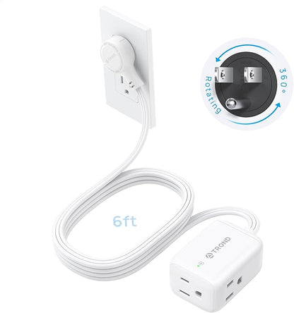 TROND 360° Rotating Flat Plug Extension Cord Surge Protector 6ft, Small Power Strip with 900 Joules, 3 Side Grounded Outlets, 13A, SPT 16/3 Gauge Wire, for Indoor Home Office Dorm Room Travel, White