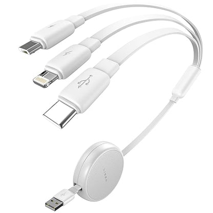 LISEN Multi Charging Cable, 3 in 1 Charging Cable, Retractable Car Charger with Type C/L/Micro USB Ports for iPhone 16 15 14 Pro Max/Samsung Galaxy S25/PS/Kindle, Multi Chargers for All Devices, White