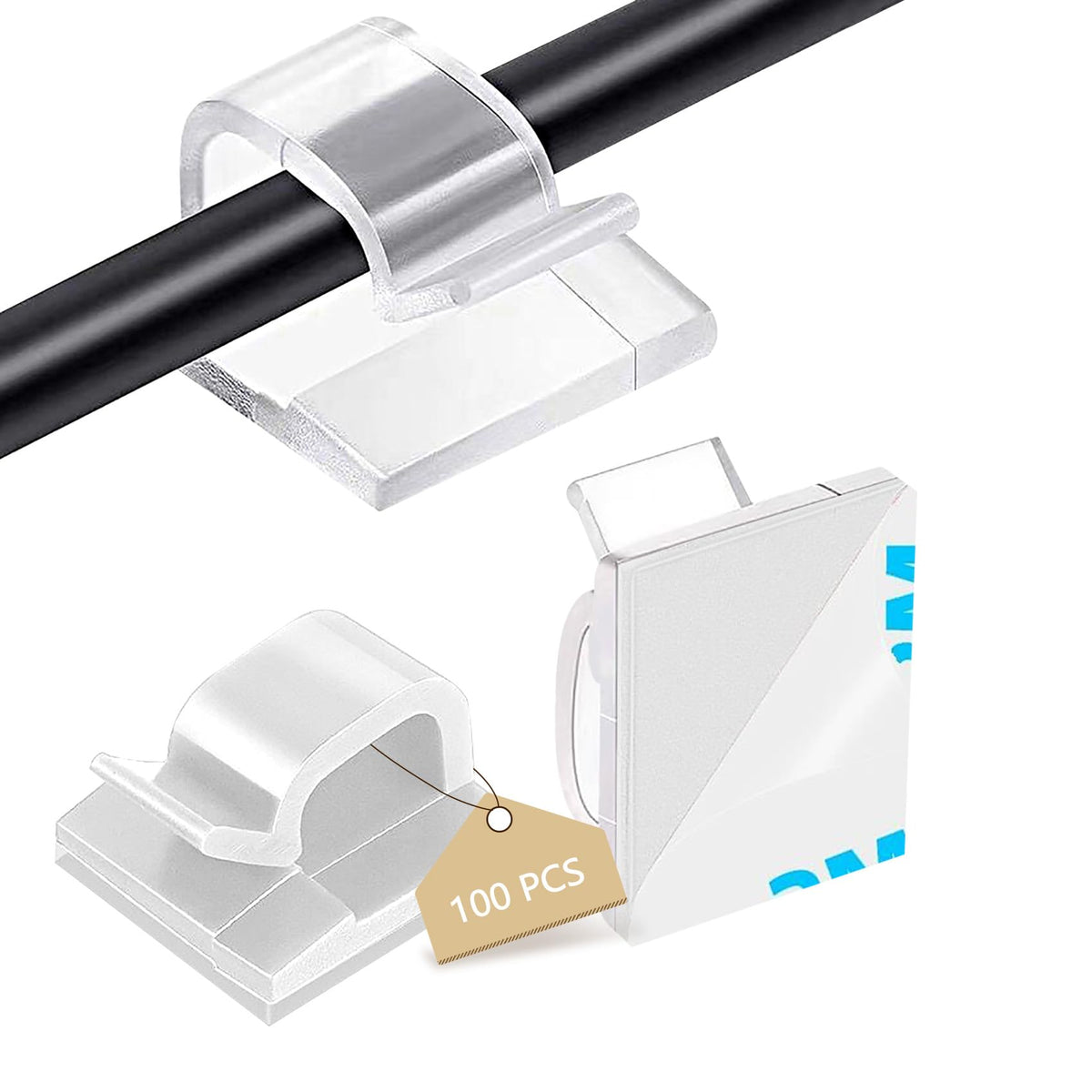 Abnii 100PCS Adhesive Cable Clips, Cord Wire Organizer, Black, Small