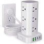 Power Strip Tower with Multiple Outlets, Flat Plug Surge Protector Tower Extension Cord with 12 AC Outlets 4 USB Ports (2 USB C), 10FT Cord Power Tower Surge Protector for Home Office Dorm Room, White