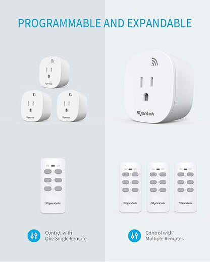 Remote Control Outlet Wireless Light Switch for Household Appliances, Expandable Remote Light Switch Kit, Up to 100 ft Range, FCC Certified, ETL Listed, White (3 Outlets + 1 Remotes)