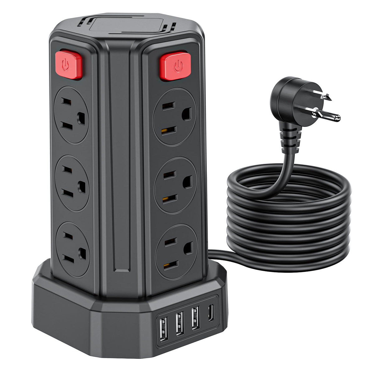 Power Strip 10 Ft Extension Cord with 12 AC Multiple Outlets 4 USB (1 USB C), SMALLRT Power Strip Tower Desktop Charging Station for Home Office College Dorm Essentials