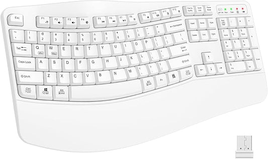 Ergonomic Wireless Keyboard with Wrist Rest, Wave Keys, Comfortable Natural Typing, 2.4GHz Ergo Wireless USB Computer Keyboard for Large Hands, Windows, Mac, Laptop, PC